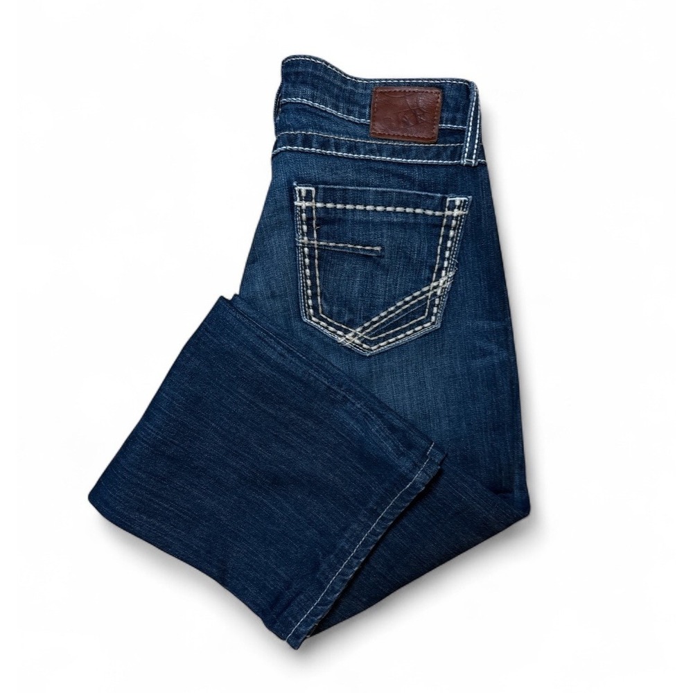 BKE Taylor Jeans Women Size 30x29 Dark Wash Bootcut Whiskered‎ Stretch Low Rise